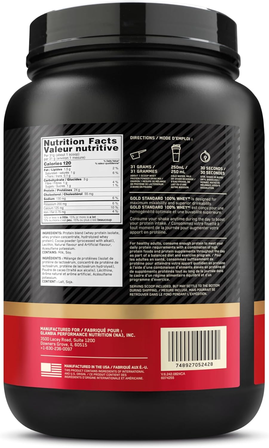 Gold Standard 100% Whey Protein Powder, Double Rich Chocolate 1.98 Pound (Packaging May Vary)