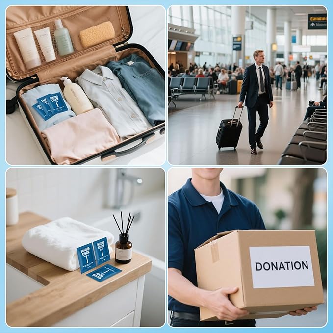 Shaving Cream Bulk Travel 8ml/0.28fl oz,Disposable Shaving Cream in Bulk Travel Shave Cream for Hotel Homeless（White Tea，Pack of 50)