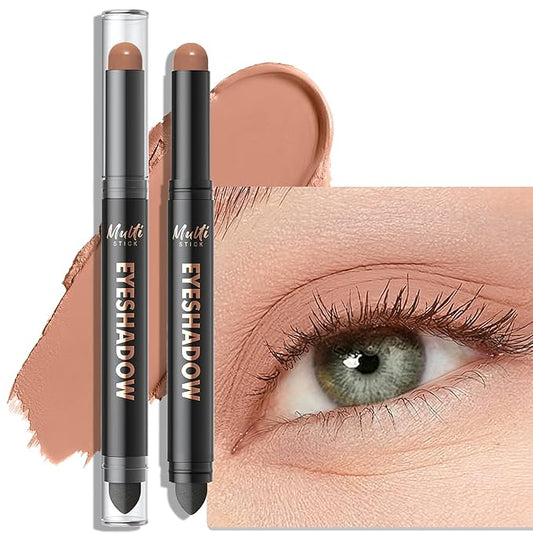 Dual-Ended Eyeshadow Stick - Long-Lasting Cream Eye Shadow Stick Crease-Proof Matte Eyeshadow Pencil, Easily Blendable Multi-Use Neutral Eyeliner Contour Makeup with Built-in Smudger, 03 Mocha