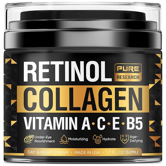 Retinol Face Cream – Natural Anti-Wrinkle Cream – Anti-Aging Facial Moisturizer with Collagen & Hyaluronic Acid - Hydrate, Renew and Protect Your Skin 1.7oz