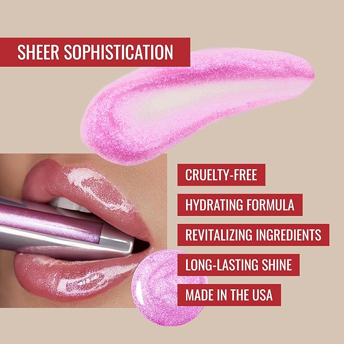 Runway Rogue Classic Gloss ‘Purple Haze’, Sheer Pale-Purple Hydrating Iridescent Shimmer Lip Gloss with Spotlight, Matte Light-Beige Lip Liner and Sharpener