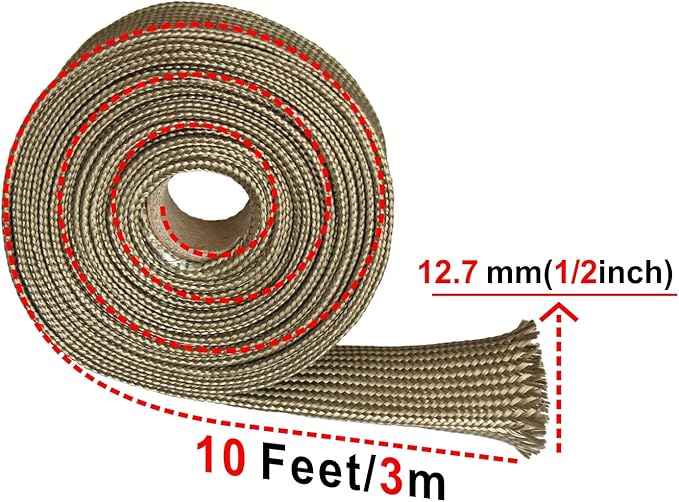 Heat Shield Sleeve Fuel Line Heat Shield Auto Hose Spark Plug Wire heat Shield Protectors Boots Roll 2500 Degree for Car&Auto Wire Loom Brake Cable (1/2" IDX10', Titanium)