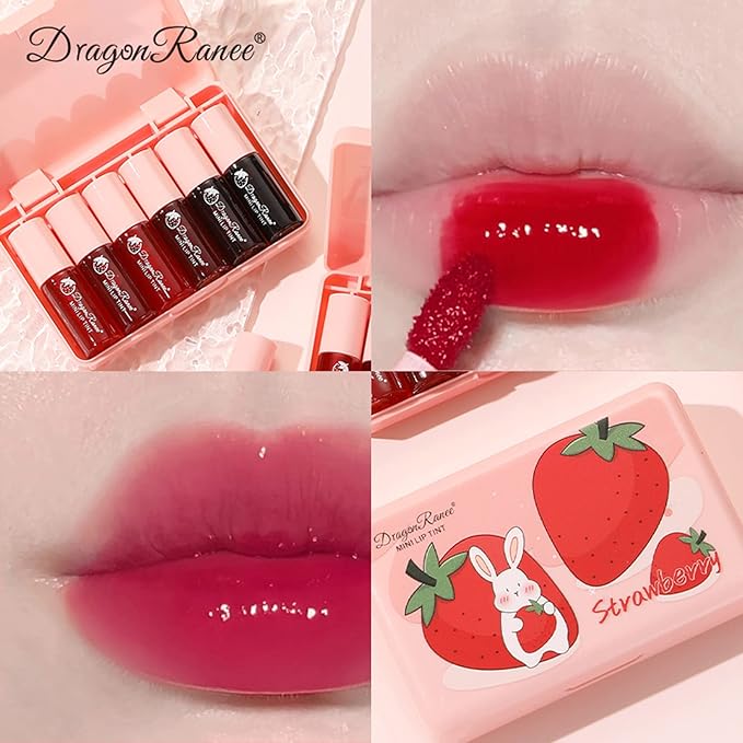 6 Colors Lip Tint Stain Set, Mini Liquid Lipstick, Lip Gloss for Women, Moisturizing Natural Korean Lip Tint Set, Lip Stain Long Lasting Waterproof, Non-Stick Cup, High Pigment, Lip Makeup
