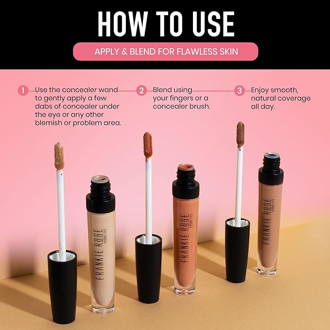 Frankie Rose Cosmetics Our Lil’ Secret Concealer - Full, Long Lasting Coverage for Dark Circles and Fine Lines - Easy to Blend - Soft, Smooth Complexion - Fresh