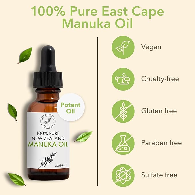 NZ Country Manuka 100% Pure New Zealand Manuka Oil | Organic Essential Oil | 35x Stronger Than Tea Tree | Natural Skin Care | Toenails | Diffuser | Aromatherapy | Nails | Hair | Skin | Lips