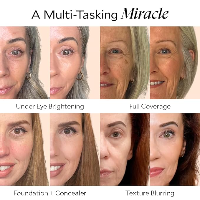 Fièra Luxury Concealer & Foundation with Anti-Aging Ingredients - Full Coverage for Dark Circles, Wrinkles, Fine Lines, and Spots, All-Day Wear For Mature Skin - Dark, 0.5 FL. OZ. / 15 ML