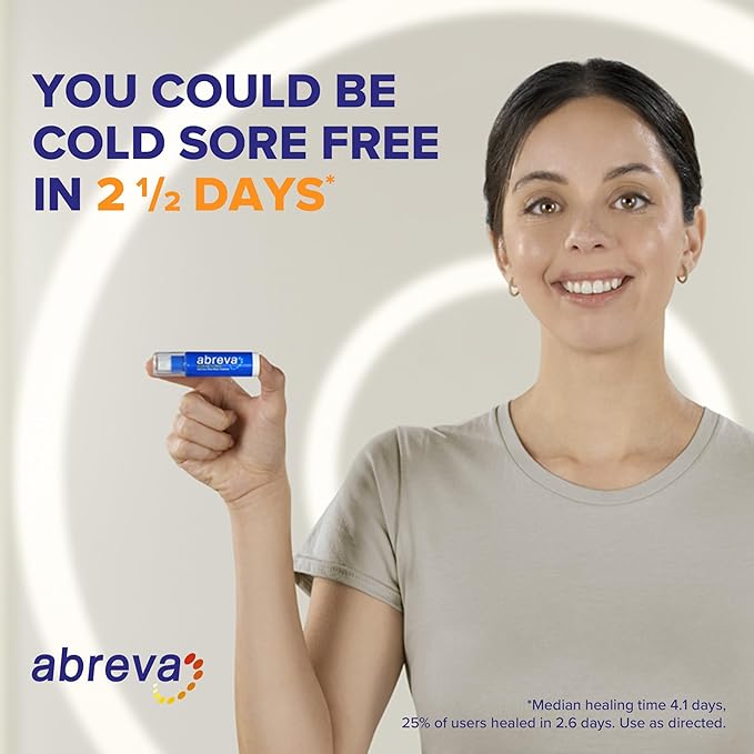 Abreva Docosanol 10% Cream Cold Sore Treatment, Fever Blister and Cold Sore Cream - 0.07 Oz Pump Bottle x 3