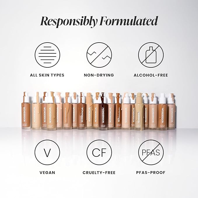 Wonderskin Hyper-Bond Serum Foundation – Waterproof, Transfer-Proof, 24HR Longwear Face Makeup with Niacinamide & Hyaluronic Acid – Lightweight, Natural Finish, Vegan & Cruelty-Free (Aura)