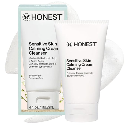 Honest Beauty Sensitive Skin Calming Cream Cleanser, Gently Cleanses Hydrates Calms, Hypoallergenic, Fragrance-Free, Vegan, 4 fl oz