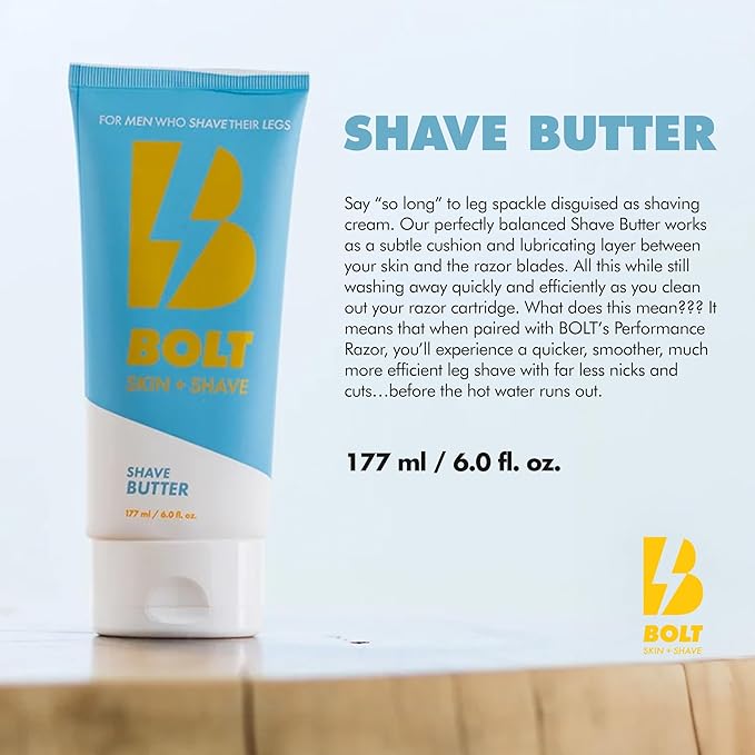Bolt Performance Razor for Men's Leg Shaving bundle with Shave Butter for Men 6 Fl Oz