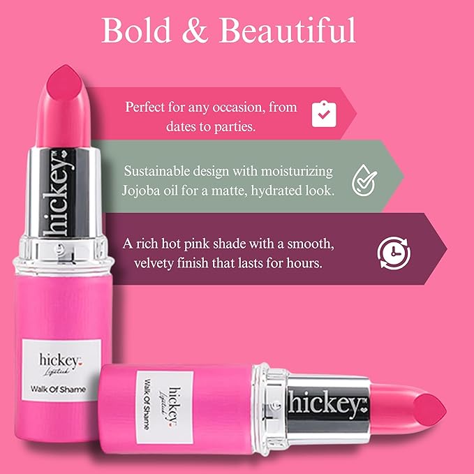 Hickey Lipstick Walk of Shame & Mile High Organic Lipstick Refills - Long Lasting Lipstick for Women - Moisturizing Shades in Hot Pink & Perfect Red, Gluten-Free & Vegan with Highly Pigmented