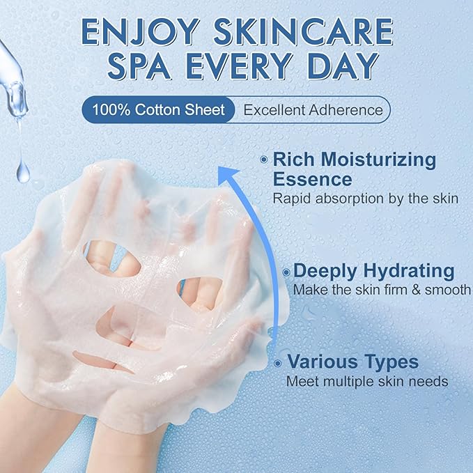 KONEUK 126 Pack Sheet Face Masks Skincare, Bulk Facial Mask Gifts Set for Women Skin Care, Hydrating Face Masks Suitable for All Skin Types, Face Mask Spa for Sensitive Skin