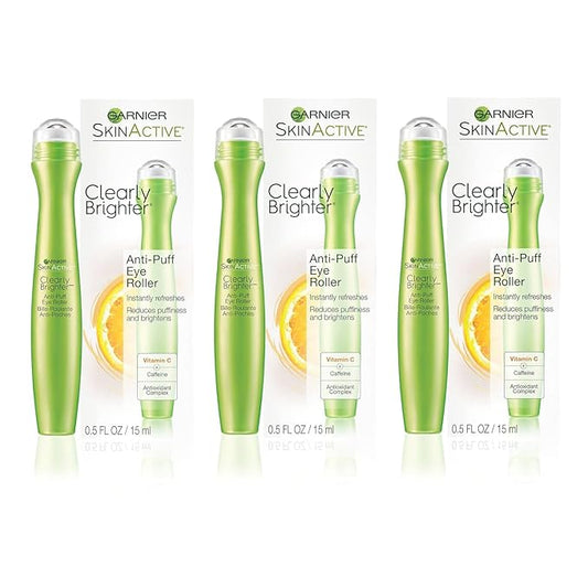 Garnier Clearly Brighter Anti-Puff Eye Roller, 0.5 Fl Oz (15mL), 3 Count (Packaging May Vary)