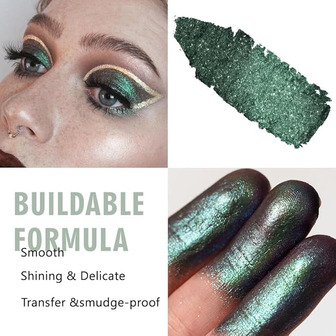 Sparkly Eyeshadow Palette for Women, Single Monochrome Eye Shadow Makeup, Shiny Pressed Cream Powder, Blendable Natural sombras para ojos, Holographic,Vegan,Travel (09-sparkly-Green)