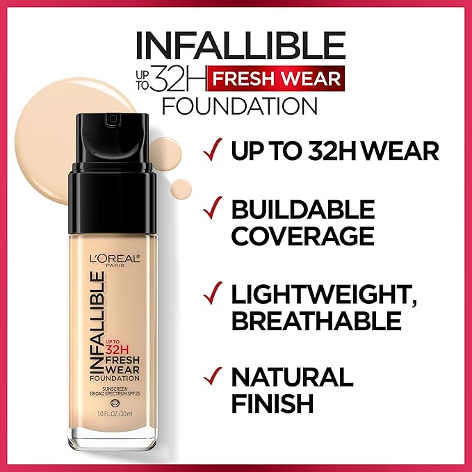 L'Oreal Paris Makeup Infallible Up to 32 Hour Fresh Wear Lightweight Foundation, 535 Espresso, 1 Fl Oz, Packaging May Vary