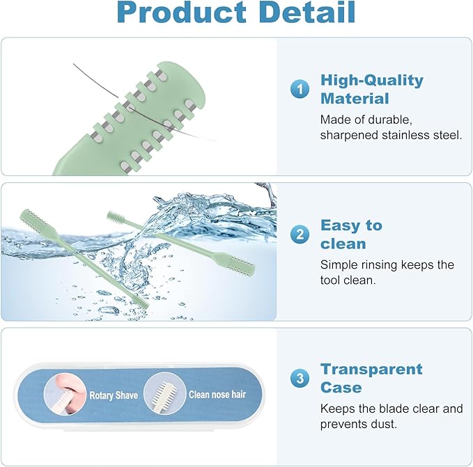 5PCS 2-in-1 Nasal Hair Cutter, Upgrade Manual Double Sided Nose Hair Trimmer Cutter for Women and Men 360°Rotating Nose Hair Remover Grooming Tool knife Razor Portable Nostril hair kit (Mint Green)