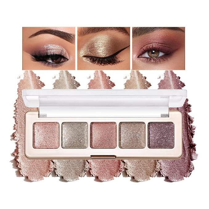 4 Color Eyeshadow Palette, Matte and Shimmer Powder Makeup, Highly Pigmented Blendable Shadows, Long-Lasting Waterproof, Natural Nude Brown Pink Shades (B-5#, 1 Count (Pack of 1))
