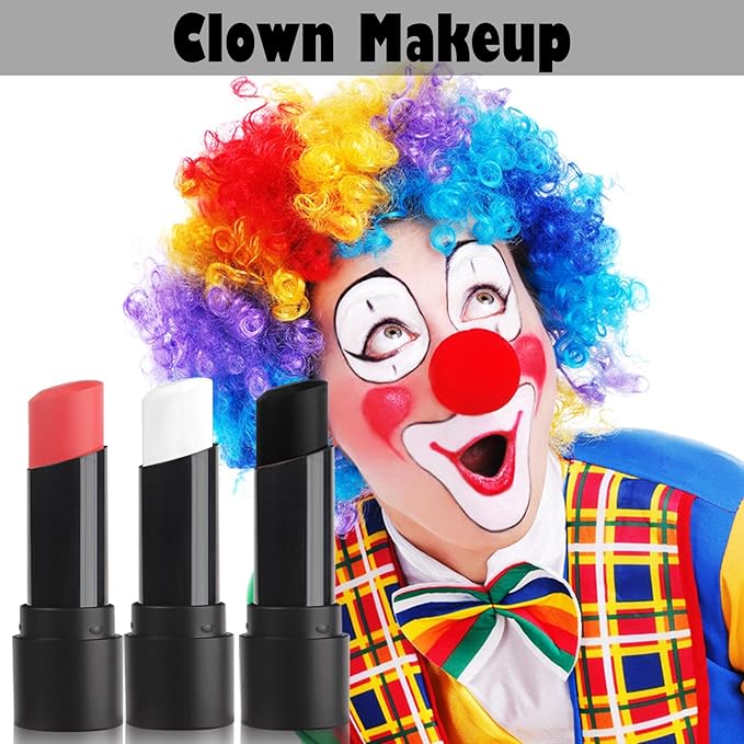 MEICOLY 3PCS Black White and Red Face Body Paint Stick,Joker Face Paint Stick for Halloween SFX Cosplay,Scary Creepy Clown Skeleton Zombie Makeup,Waterproof Eye Black for Baseball Softball Football