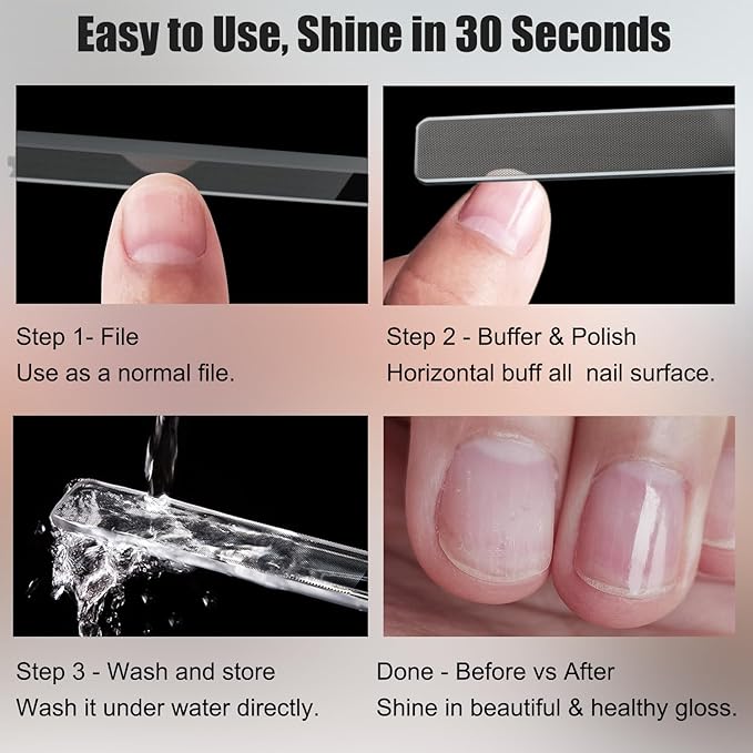 Nano Glass Nail Shiner Kit, Multi-Purpose Nail Buffer for Shaping Buffing and Polishing Natural Nails, Fine Crystal Nail Files Set, Professional Manicure Tools for Home and Salon Use, 2 Pack