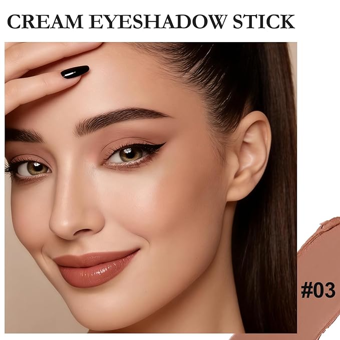 Dual-Ended Cream Eyeshadow Stick, Matte Nude Waterproof Long-Lasting Crease-Proof Neutral Eye shadow Pencil for Women, Smooth Blendable Eye Shadow Crayon with Built-in Smudger, 03 Caramel Dust