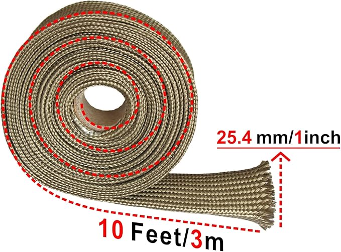 Heat Shield Sleeve Fuel Line Heat Shield Auto Hose Spark Plug Wire Cover Protectors Boots Roll 2500 Degree for Car&Auto Wire Loom Brake Cable (1" IDX10', Titanium)
