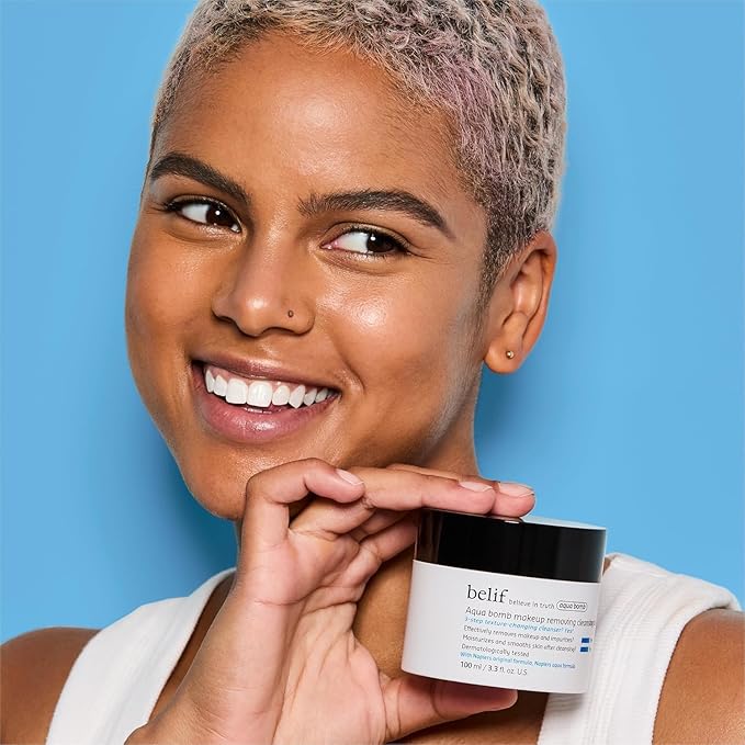 belif Aqua Bomb Cleansing Balm Makeup Remover, Hydrate & Deep Cleanse in 1 Step, Melt Away Makeup & SPF, Balm to Oil Cleanser Formula, No Oily Residue, Korean Skin Care (3.3 fl.oz., New Formula)