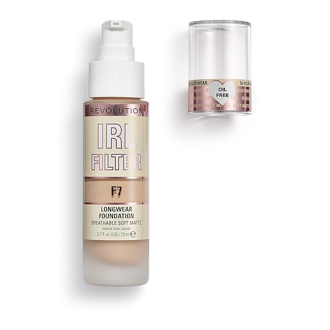 Revolution, IRL Filter Longwear Foundation, Soft & Breathable Formula, Medium to Full Coverage, Matte Finish, F7, 0.7 fl oz