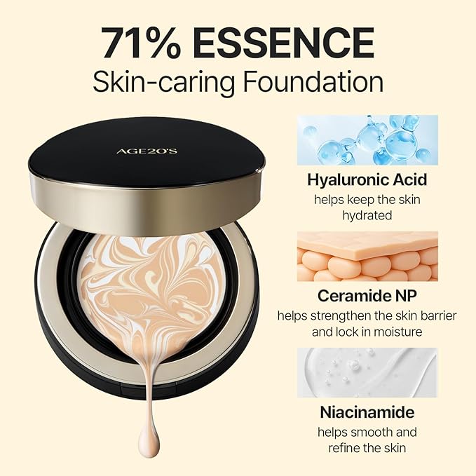 [NEW] AGE20'S Signature Essence Pact | 13C PORCELAIN | Vegan Korean Cushion Foundation | Pack of 1 | Cream Foundation, Dewy & Glow Finish, Natural Coverage, SPF 50+