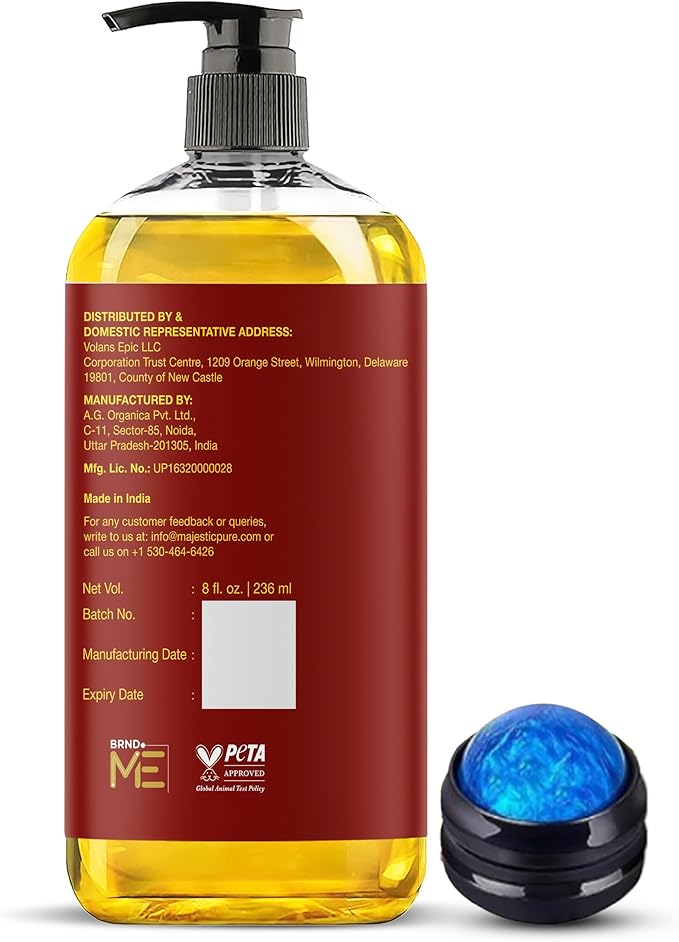 Majestic Pure Firming Body Massage Oil with Collagen – Helps Smooth The Appearance of Cellulite & Improve Skin Texture – Refreshing Aromatherapy Body Oil for Legs & Full Body – 8 Fl Oz, with Roller