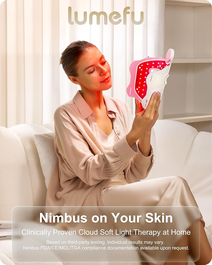 Lumefu Nimbus 3D FDA-Cleared Red Light Therapy Mask For Face 2026, Valentines Day Gift Anti-Aging & Acne Full Face Coverage 3 Treatment Modes 850nm NIR & Blue LED, Cordless Portable Home Use & Travel