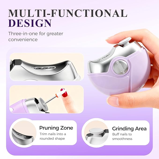 2 in 1 Electric Polishing Automatic Nail Clippers, 2026 Upgraded Electric Nail Trimmer Electric Nail Clipper with 2 Adjustable Speeds, Nail Trimmer for Seniors, Adults (White)