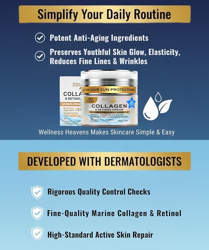 Anti-Aging Face Moisturizer for Face, Collagen, Retinol, Hyaluronic Acid Cream, Age-Defying, Lift & Firm Cream, Face Moisturizer with SPF, Daily Face Sunscreen, Lotion, Great for Dry, Aging Skin 1.7oz