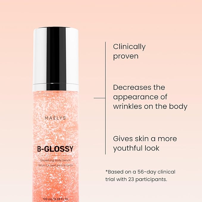 MAËLYS B-GLOSSY Smoothing Body Serum for Women - Hyaluronic Acid & Peptide Formula - Helps Reduce the Look of Wrinkles, Texture & Crepey Skin - Lightweight, Fast-Absorbing Anti-Aging Serum (3.4 Fl Oz)
