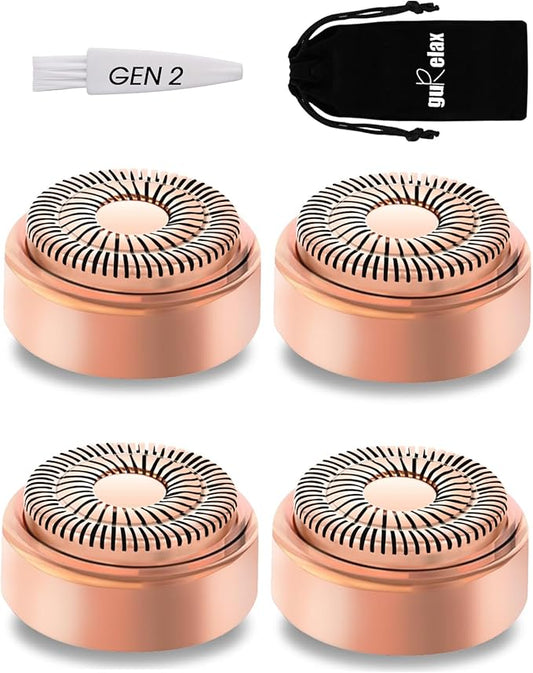 Replacement Heads for Finishing Touch Flawless Facial Hair Remover Device for Women, Replacement Blades for Flawless Replacement Heads Gen 2, 18k Gold with Gurelax Flannel Bag (4)