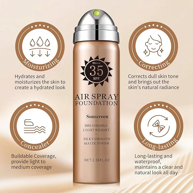 Air Brush Makeup Foundation,Magic Minerals Airbrush Foundation Makeup,Silk Flawless,Buildable Coverage,Moisturizing Formula for Smooth Radiant Skin,02 Beige Color（Sunscreen）