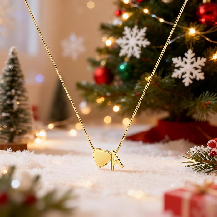 Christmas Gifts for Grandkids Teens Girls, 18K Gold Plated Letter A-Z Heart Initial Necklaces for Women Teen Girl Trendy Stuff Birthday Gifts Stocking Stuffers for Teen Girls Women Jewelry