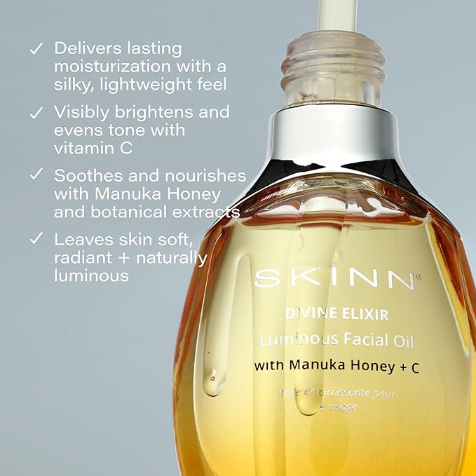 SKINN Mini Luminous Facial Oil, Anti-Aging Face Oil for Mature & Dry Skin - Hydrating & Moisturizing Oil for Face Reduce Fine Lines & Wrinkles - Brightens, Firms & Hydrates - Vitamin C & Manuka Honey