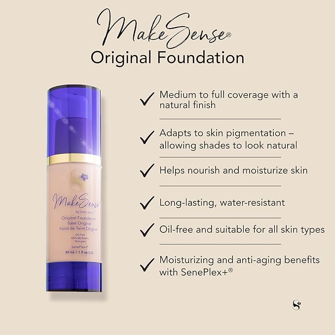 SeneGence MakeSense Original Foundation, Coffee, 1 Fl Oz, Long-Lasting Oil-Free Formula with Skin-Nourishing Ingredients, Water-Resistant
