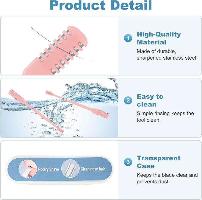 5PCS 2-in-1 Nasal Hair Cutter, Upgrade Manual Double Sided Nose Hair Trimmer Cutter for Women and Men 360°Rotating Nose Hair Remover Grooming Tool knife Razor Portable Nostril hair kit (Light Pink)