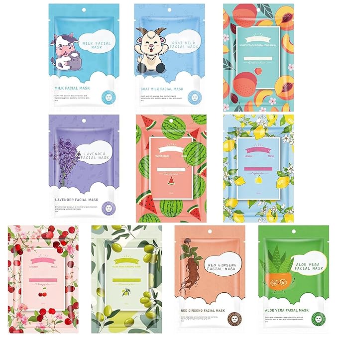 GUOYAOLIFU 10 Sheets Face Masks Skincare, Hydrating Face Masks Suitable for Sensitive Skin, Sheet Masks for All Skin Types, Bulk Facial Masks for Women Skincare, Face Mask for Spa