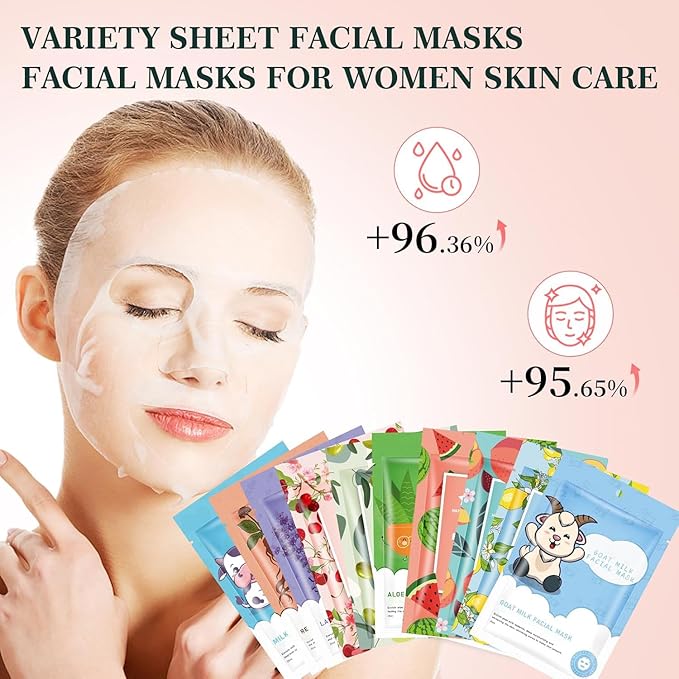 GUOYAOLIFU 10 Sheets Face Masks Skincare, Hydrating Face Masks Suitable for Sensitive Skin, Sheet Masks for All Skin Types, Bulk Facial Masks for Women Skincare, Face Mask for Spa