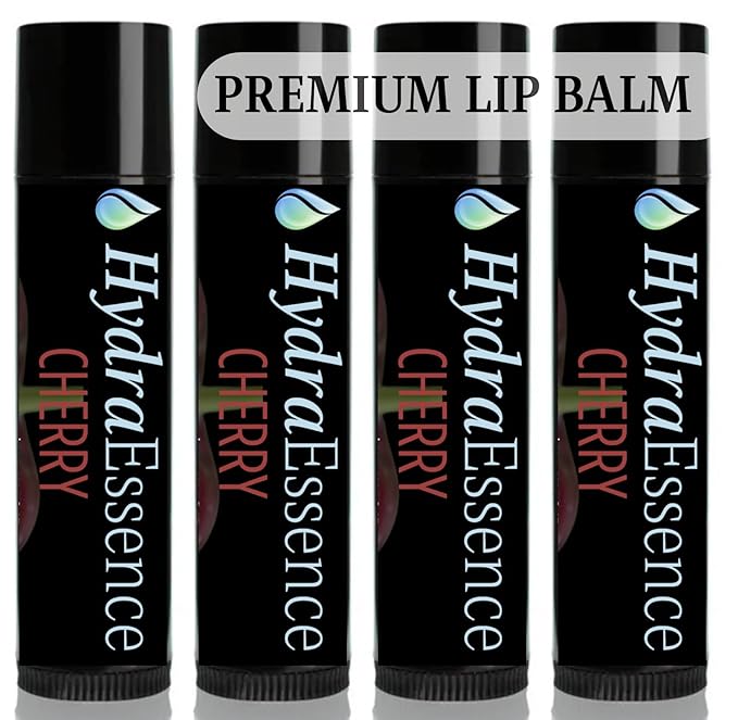 Cherry Lip Balm 4-Pack | 7 Natural Ingredients | Beeswax Shea Butter | Moisturizing Lip Care for Dry Cracked Lips | Sweet Flavor | Made in USA