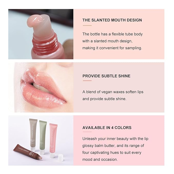 4 PCS Lip Glossy Butter Balm Set,Instant Moisture and Hydration Lip Gloss,Long-lasting Hydrating Non-Sticky Lip Balm,Soften Dry Lips and Lip Care