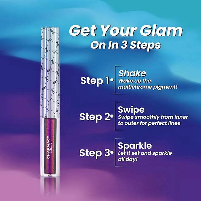CHARMACY Chameleon Liquid Eyeliner, Liquid Glitter Eyeliner, Highly Pigmented, Metallic Intense MultiColor Shifting waterproof Eyeliner, Ultra-Fine Tip, Longwearing, Smudge-proof (#SET1-901/904/907)