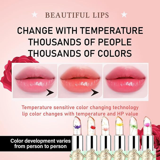 firstfly 6 Pcs/Set Flower Jelly Lipstick, Transferproof Color Change Lip Goss Moisturizer Long Lasting Nutritious Balm, Magic Temperature Change Clear ph Lipstick for Women (Green)