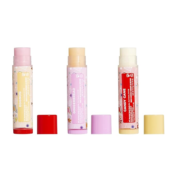 Lip Smacker Holiday Christmas Flavored Lip Balm Original & Best Tin - Moisturizing, Soothing Trio Eggnog, Gingerbread, & Candy Cane