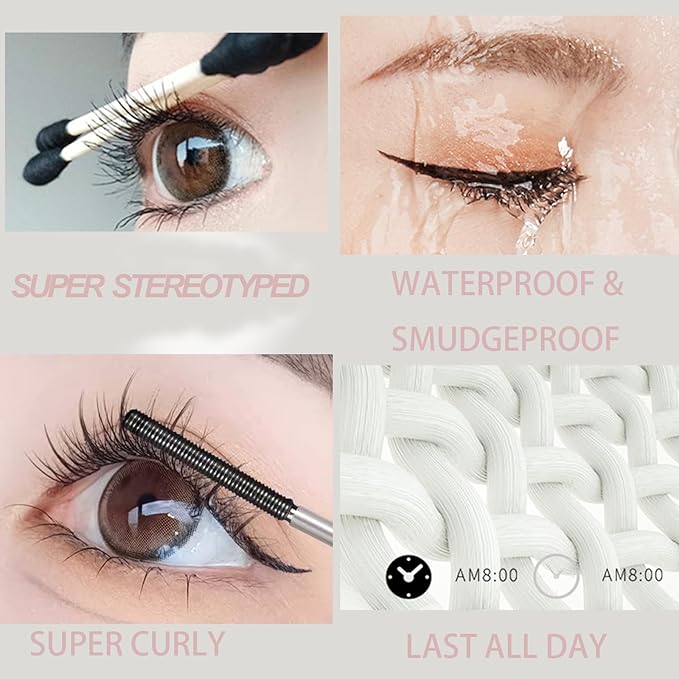 Black Washable Metal Mascara Wand, Waterproof Iron Wand Mascara Washable, Natural Length Slim Volume Buildable Formula, Separated Lashes, Long Lasting Smudge-Proof No Flaking Tint