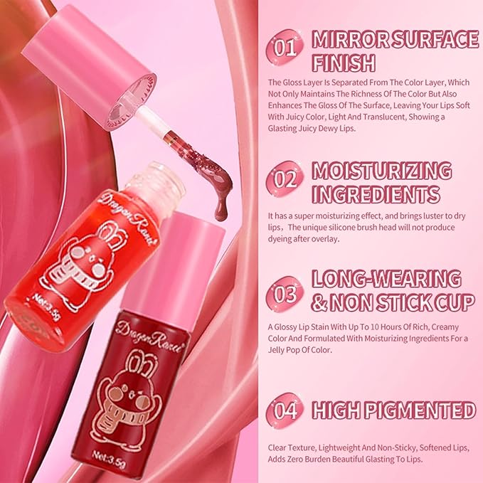 10 Colors Lip Tint Stain Set,Korean Lip Gloss,Watery Lip Stain Mini Liquid Lipstick Waterproof,Moisturizing Lip Stain Set Multi-Use Lip and Cheek Tint,Non-Stick Cup,Lightweight,Vivid Color Lip Makeup