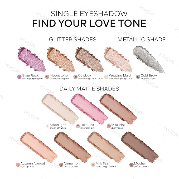 KYDA Single Glitter Eyeshadow, Champagne Pearl Glow Eyeshadow, Ultra-fine Lightweight Powder, Blendable Formula, Daily Glossy Eyes Makeup, Cowboy