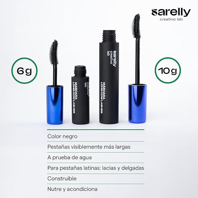 SARELLY, Long Cow Lashes Mini Mascara, Waterproof, Nourishing, Lash-Conditioning, Clean Beauty, Sarelly Creative Lab